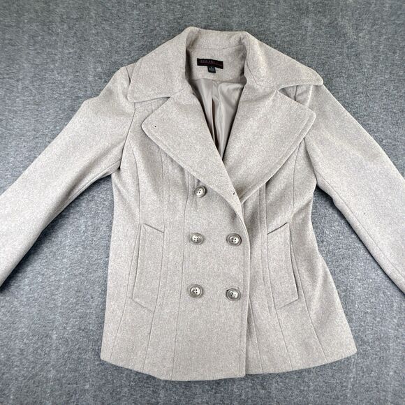 Jason Kole Peacoat Women’s Size S Wool Blend Double Breasted Oatmeal Color - Picture 3 of 10